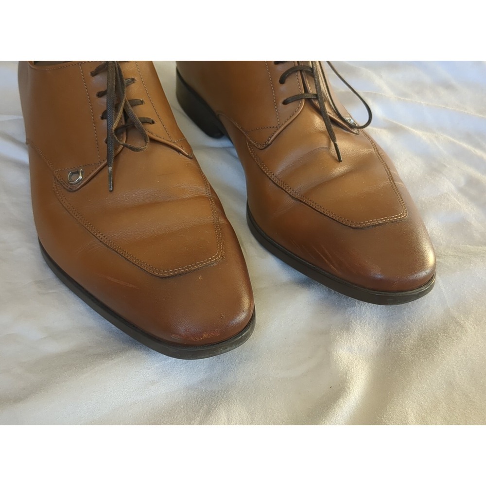 Salvatore Ferragamo Men's Tan Leather Lace-Up Dress Shoes - Picture 4 of 12